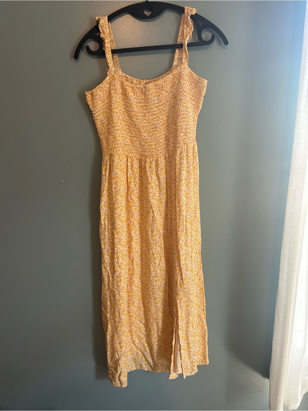Lush Yellow Floral Smocked Midi Dress